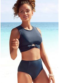 Venice Beach Damen Crop-Bikini-Top "Planet", blau, Gr. 34, unifarben, Polyamid, Bikini-Oberteile, mit Zierknoten