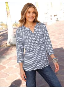 Inspirationen Damen Schlupfbluse, blau, Gr. 36, gemustert, mehrfarbig, bedruckt, 100% Viskose, Blusen