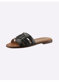 Heine Damen Pantolette, Gr. 41, schwarz, Leder, Glattleder, Rindsleder, modisch, Schuhe