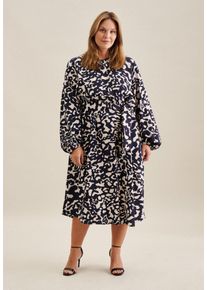 Seidensticker Damen Sommerkleid "Schwarze Rose", blau, Gr. 50, animal-print, 100% Viskose, Kleider, Langarm Kragen Animal