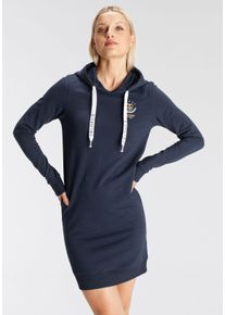 DELMAO Damen Sweatkleid, blau, casual, Gr. 40, unifarben mit Farbeinsatz, bedruckt, angeraute Sweatware, Obermaterial: 80% Baumwolle, 20% Polyester.