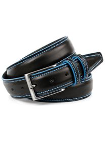 Anthoni Crown Damen Ledergürtel, schwarz, casual,modisch, Gr. 110, unifarben mit Farbeinsatz, Leder, Gürtel, mit Kontrast Stitching in blau