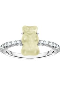 Thomas Sabo Damen Fingerring "Thomas Sabo x HARIBO Schmuck: Ring mit Goldbär", 58, Silber 925 (Sterlingsilber), 7mm, weiß, Silber 925