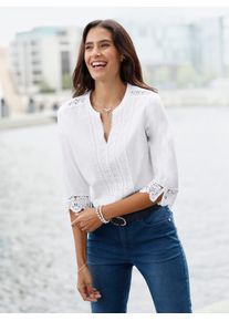 Inspirationen Damen Schlupfbluse, weiß, Gr. 36, unifarben, 50% Baumwolle, 50% Polyester, Spitze:100% Baumwolle, Blusen
