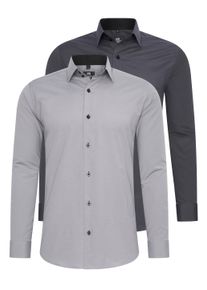 Rusty Neal Herren Langarmhemd, grau, casual, Gr. XXL, unifarben, 60% Baumwolle, 37% Polyester, 3% Elasthan, Hemden, im Slim-Fit geschnitten