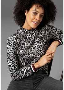 Aniston CASUAL Damen Langarmshirt, grau, modisch, Gr. 34, bedruckt, animal-print, Single Jersey, Obermaterial: 95% Viskose, 5% Elasthan, Shirts, mit