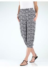 Classic Basics Damen 3/4-Hose, schwarz-weiß, Gr. 44, gemustert, ethno, 95% Viskose, 5% Elasthan, Hosen