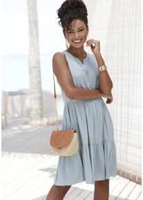 Lascana Damen Sommerkleid, blau, casual, Gr. 36, unifarben, Web, Obermaterial: 100% Viskose, Kleider, aus gewebter Viskose, Strandkleid mit Volants,
