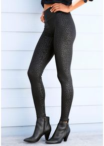 Lascana Damen Leggings, Gr. 32, schwarz, Strick, Obermaterial: 95% Polyester, 5% Elasthan, animal-print, unifarben, casual, Hosen, mit Leo-Muster