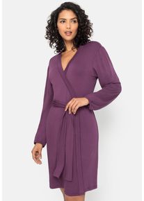 Bruno Banani Damen Kimono, Gr. 32, lila, Single-Jersey, unifarben, Hausmäntel, mit schönen Spitzendetails
