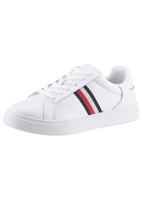 Tommy Hilfiger Damen Sneaker "ESSENTIAL COURT SNEAKER STRIPES", Gr. 36, weiß, Leder, Lederimitat, unifarben, kontrastfarbene Details, sportlich,