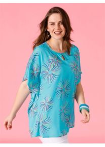 Classic Basics Damen Kurzarmbluse, grün, Gr. 46, gemustert, mehrfarbig, bedruckt, 100% Polyester, Blusen