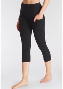 active by Lascana LASCANA ACTIVE Damen 3/4-Leggings, Gr. 32, schwarz, Obermaterial: 95% Baumwolle, 5% Elasthan, unifarben, Basic, Hosen, mit Handytasche, Loungewear
