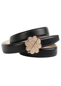 Anthoni Crown Damen Ledergürtel, schwarz, elegant,feminin,festlich,modisch, Gr. 90, unifarben, Glitzer, Leder, Gürtel, mit Kleeblatt-Schließe und