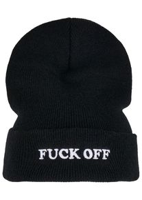 MisterTee Damen Beanie "MisterTee Unisex Fuck Off Beanie", schwarz-weiß, Kunstfaser, Mützen