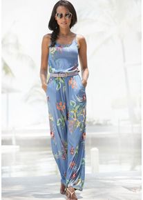 Buffalo Damen Jumpsuit, blau, modisch, Gr. 34, bedruckt, Jersey, Obermaterial: 100% Viskose, Overalls, mit Alloverdruck und Taschen, sommerlicher