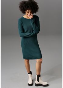 Aniston CASUAL Damen Strickkleid, blau, modisch, Gr. 44, unifarben, Grobstrick, Obermaterial: 50% Baumwolle, 50% Polyacryl, Kleider, mit