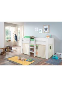 Hochbett Relita, weiß, Spanplatte: Buche Nachbildung Melamin weiß lackiert, Stoff: 100% Baumwolle (bei 30u00b0 C waschbar), Jugendzimmer, Hochbetten,