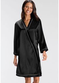 Bruno Banani Damen Kimono, Gr. 36, schwarz, Satin, unifarben, Hausmäntel, mit Kontrastpaspel-Details