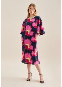 Seidensticker Damen Sommerkleid "Schwarze Rose", blau, Gr. 38, geblümt, 100% Leinen, Kleider, Kurzarm Rundhals Floral