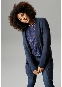 Damen Longstrickjacke, blau, Basic, Gr. 38, Aniston SELECTED, unifarben, Strick, Obermaterial: 74% Polyacryl, 23% Nylon, 3% Elasthan, Strickjacken,