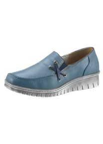 Loretta Damen Slipper, Gr. 41, blau, Leder, klassisch, Schuhe