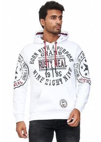 Rusty Neal Herren Kapuzensweatshirt, schwarz-weiß, casual, Gr. L, bedruckt, meliert, 70% Baumwolle, 30% Polyester, Sweatshirts, mit coolen