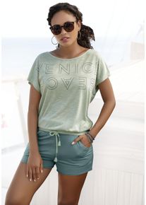 Venice Beach Damen Rundhalsshirt, grün, casual, Gr. 36, mehrfarbig, Slub, Obermaterial: 65% Polyester, 35% Viskose, Shirts, mit Logoprint, T-Shirt,