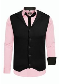 Rusty Neal Herren Langarmhemd, rosa, casual, Gr. XXXL, mehrfarbig, 60% Baumwolle, 37% Polyester, 3% Elasthan, Hemden, bestehend aus Hemd, Weste und