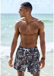s.Oliver Herren Badeshorts, schwarz, Gr. M, bedruckt, Recycling-Polyester, Microfaser, Badehosen, mit modischem Allover-Druck
