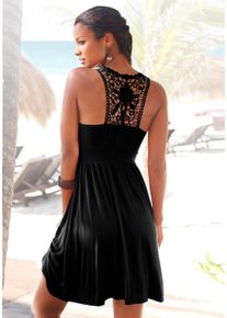 Lascana Damen Strandkleid, schwarz, feminin, Gr. 36, Jersey, Obermaterial: 95% Viskose, 5% Elasthan. Spitze: 100% Baumwolle, Kleider, mit