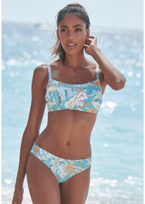 Sunseeker Damen Bustier-Bikini-Top "Suva", blau, Gr. 32, floral, Polyamid, Bikini-Oberteile, mit Mesh-Einsatz
