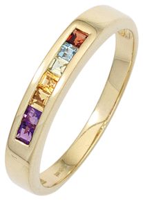 Jobo Damen Fingerring, 56, Gelbgold 585, gelb, Gelbgold 585, Fingerringe, 585 Gold Amethyst Blautopas Citrin Granat Peridot