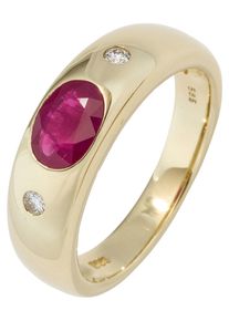 Jobo Damen Diamantring, 54, SI = kleine Einschlüsse, Gelbgold 585-Diamanten, gelb, Gelbgold 585, Diamanten, Fingerringe, 585 Gold mit Rubin und 2