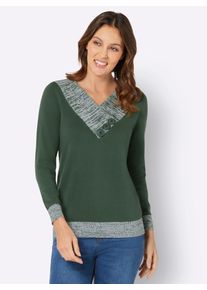 Classic Basics Damen Strickpullover "Langarm-Pullover", grün, Gr. 44, unifarben, gemustert, 100% Baumwolle, Pullover
