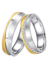 DOOSTI Trauring "Schmuck Geschenk Edelstahl Trauring Ehering Partnerring LIEBE", 50,mit Zirkonia, Edelstahl, 6mm, gold, Edelstahl, Fingerringe,