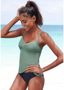 s.Oliver Damen Bügel-Tankini-Top "Spain", grün, Gr. 40, unifarben, Microfaser, Microfaser, Bikini-Oberteile, mit Wickeloptik