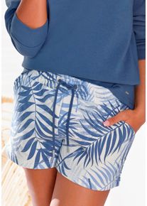 Lascana Damen Sweatshorts, Gr. 32, blau, Sweatware, Obermaterial: 60% Baumwolle, 40% Polyester, gemustert, feminin, Hosen, Loungeshorts im schönen