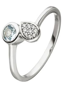 Jobo Damen Fingerring, 58, Silber 925 (Sterlingsilber), silber, Silber 925 (Sterlingsilber), Fingerringe, 925 Silber mit Blautopas und 9 Zirkonia