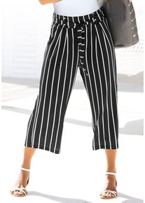 Lascana Damen Culotte, schwarz-weiß, casual, Gr. 36, Stoff, Obermaterial: 95% Polyester, 5% Elasthan, Hosen, in 7/8-Länge und Bindegürtel, Stoffhose,