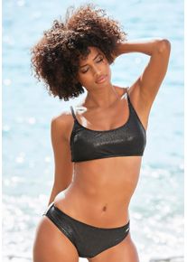 Lascana Damen Bustier-Bikini, schwarz, Gr. 34, glänzend, unifarben, Polyamid, Bikini-Sets, mit goldfarbener Glanzbeschichtung