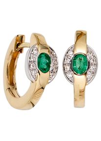 Jobo Damen Paar Creolen, SI = kleine Einschlüsse, Gelbgold 585-Diamanten, gelb, Gelbgold 585, Diamanten, Ohrringe, 585 Gold bicolor mit 16 Diamanten