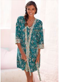 Lascana Damen Kimono, Gr. 36, bunt, Jersey, gemustert, Hausmäntel, mit Blumen Allover-Druck