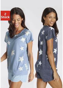 Vivance Dreams Damen Shorty, Gr. 36, blau, Single Jersey, Obermaterial: 50% Baumwolle, 50% Polyester, Homewear-Sets, in melierter Optik mit Sternen