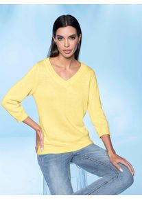 Heine Damen 3/4 Arm-Pullover "Pullover", gelb, Gr. 36, unifarben, 70% Baumwolle, 30% Kaschmir, Pullover