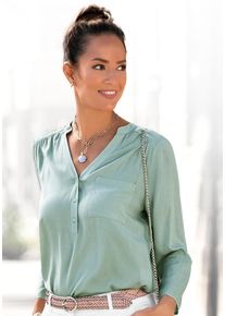 Lascana Damen Schlupfbluse, grün, modisch, Gr. 36, unifarben, Web, Obermaterial: 100% Viskose, Blusen, mit 3/4-Ärmeln und Knopfleiste, Damenbluse
