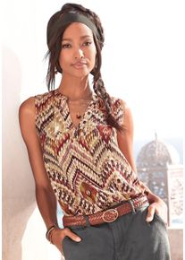 Lascana Damen Blusentop, braun, modisch, Gr. 34, bedruckt, Web, Obermaterial: 100% Viskose, Blusen, mit Ethnoprint und V-Ausschnitt, Blusenshirt