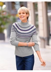 Casual Looks Damen Norwegerpullover "Pullover", blau, Gr. 40, gemustert, mehrfarbig, Norwegermuster, 86% Baumwolle, 14% Polyacryl, Pullover