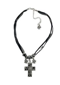 Allgäu Rebell ALLGÄU REBELL Damen Kette mit Anhänger "Hannelore", schwarz, Basic, Metall, Halsketten, mit kleinen Edelweiß