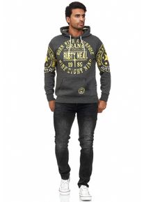 Rusty Neal Herren Kapuzensweatshirt, gelb, casual, Gr. M, bedruckt, meliert, 70% Baumwolle, 30% Polyester, Sweatshirts, mit coolen Markenprints